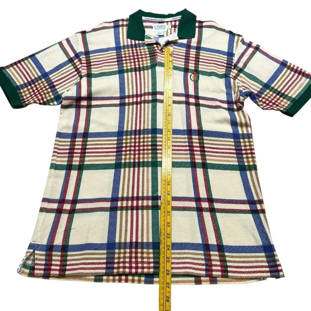 Vintage Chaps Ralph Lauren Polo‎ Shirt Men's M Plaid Tartan Preppy Crest Logo